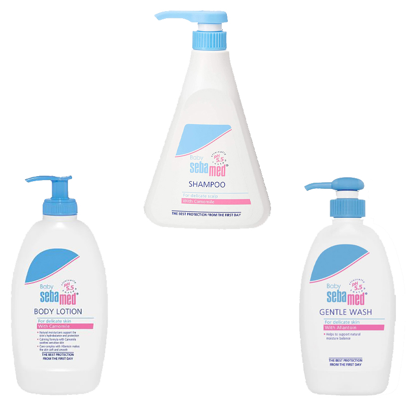 Sebamed Baby Bath & Body Care Bundle – Lotion, Gentle Wash & Shampoo