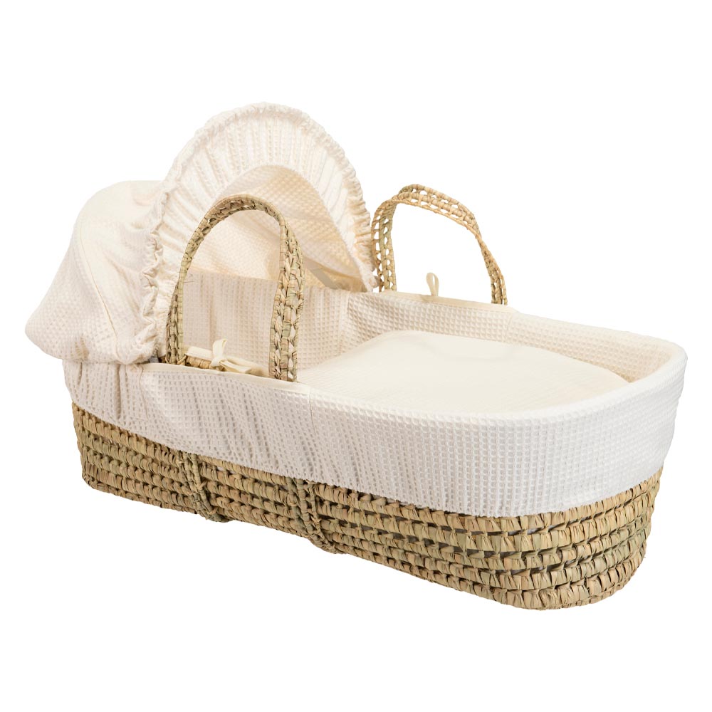 Clair de Lune Waffle Palm Moses Basket Cream