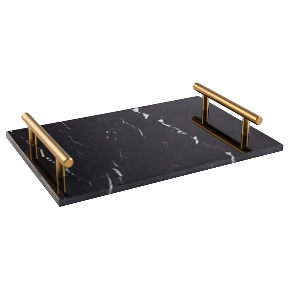1Chase Marble Trinket Vanity Tray with Gold Handle Black