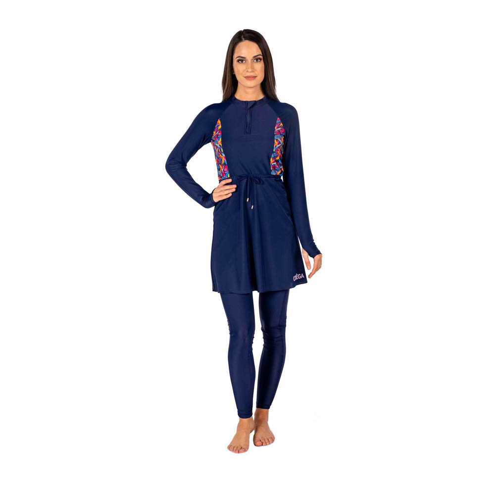 Coega Sunwear 2Pc Set Ladies Modest Skirted Swim Suit Navy