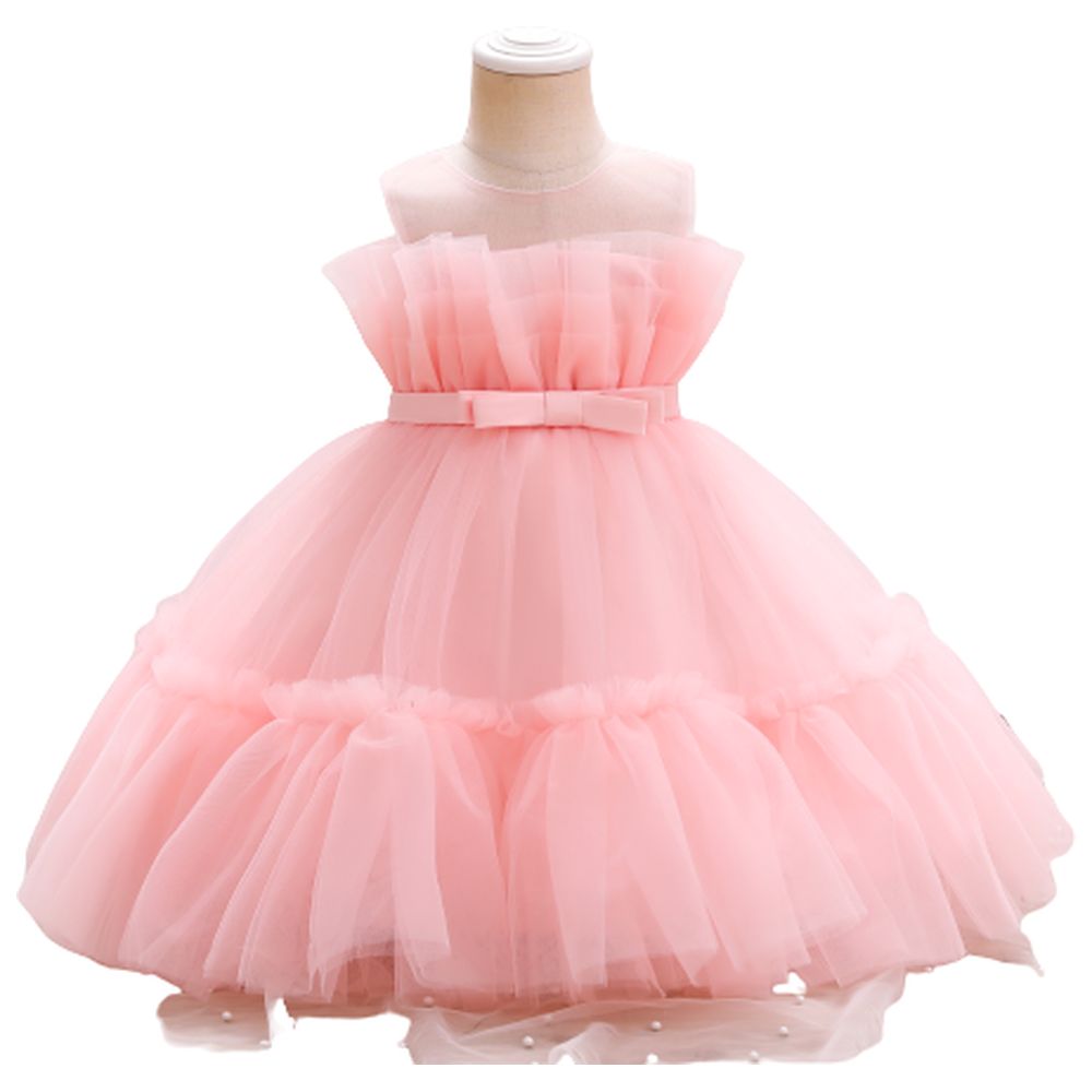 D' Daniela - Toddler Girls Bow Front Mesh Gown - Pink