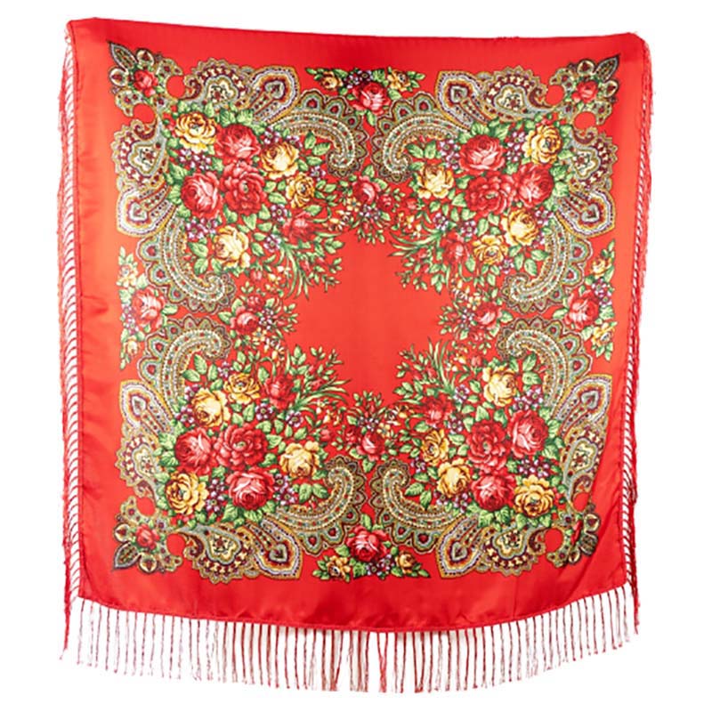 D' Daniela - Traditional Print Shawl - M - Red W/ Gold