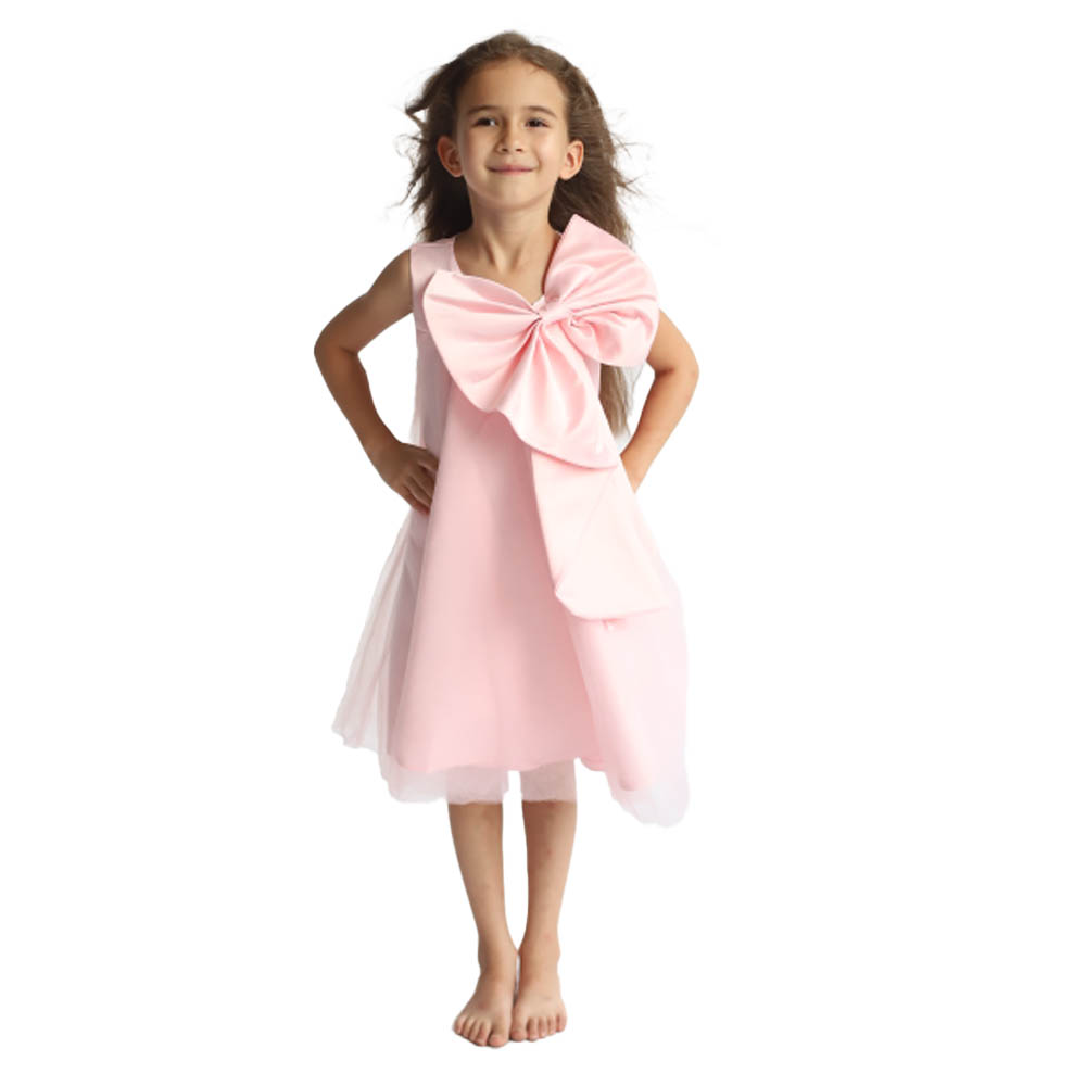 Ddaniela - Big Bow Front Party Dress - Bean Powder