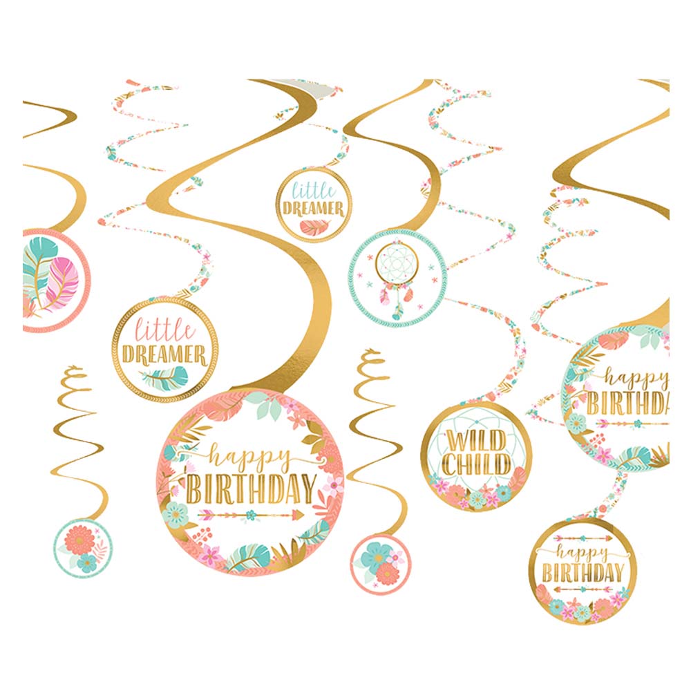 Amscan Boho Birthday Girl Spiral Hanging Decoration Buy at Best