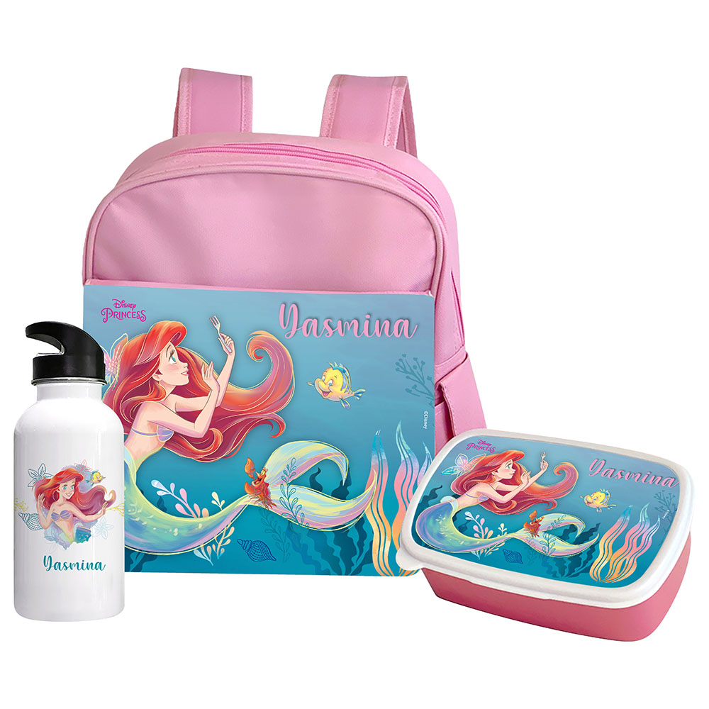 Essmak Disney Little Mermaid Backpack w Lunch Box Water Bottle 12 Inch Pink
