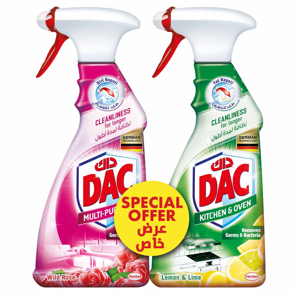 Dac MultiPurpose Cleaner 500ml Rose + Kitchen Cleaner Lime 500ml