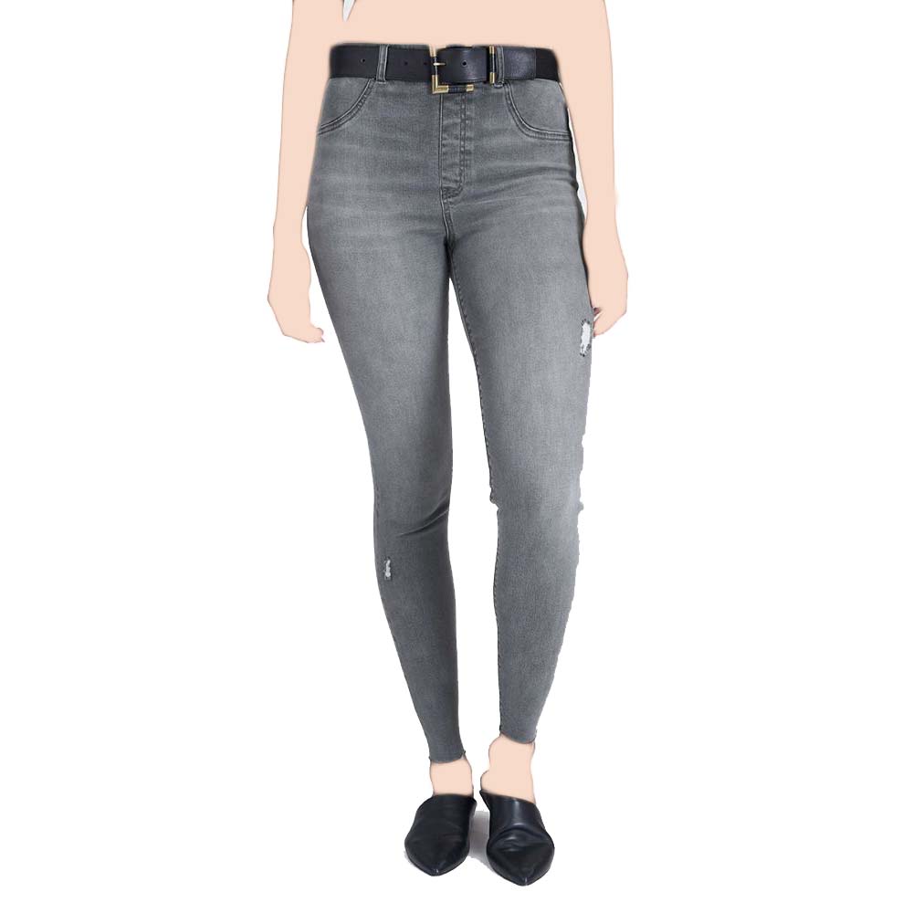 Spanx distressed denim leggings black top