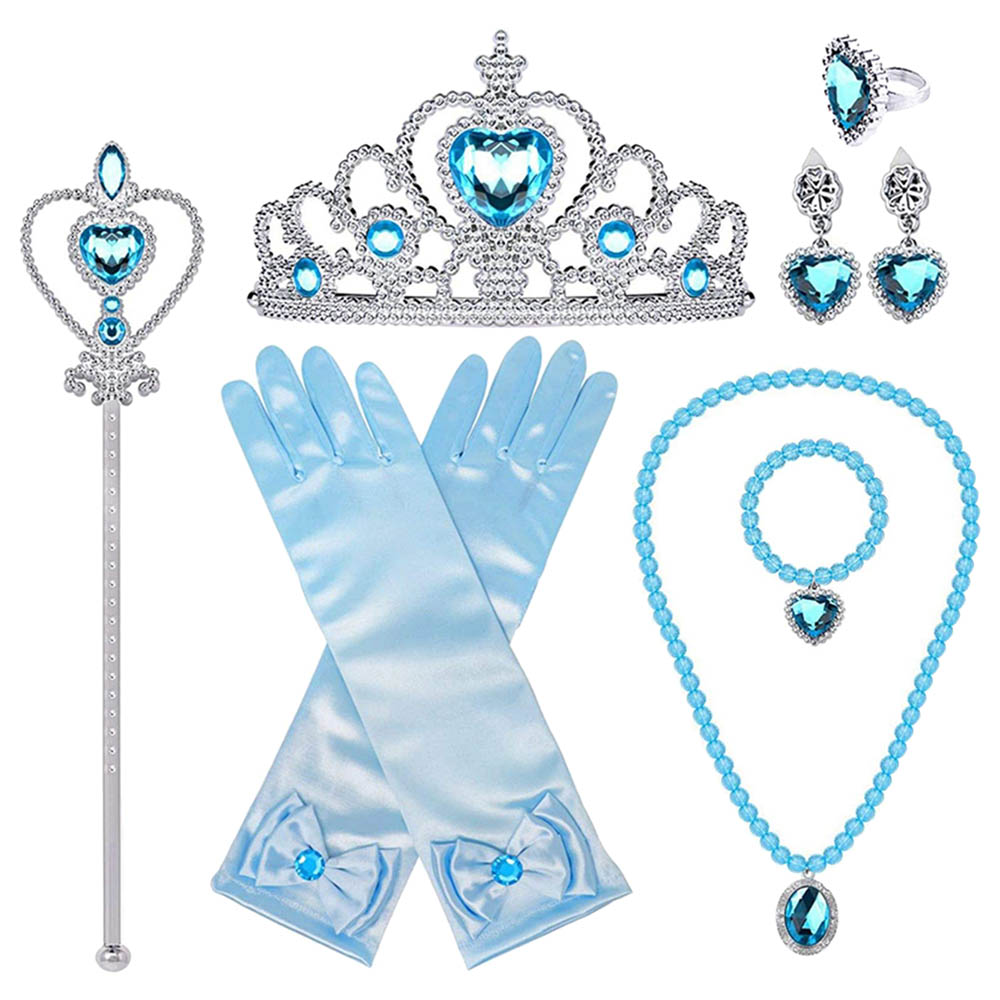 Frozen Elsa Dress Up Costume With Cosplay Accessories Crown Wand & Gloves 