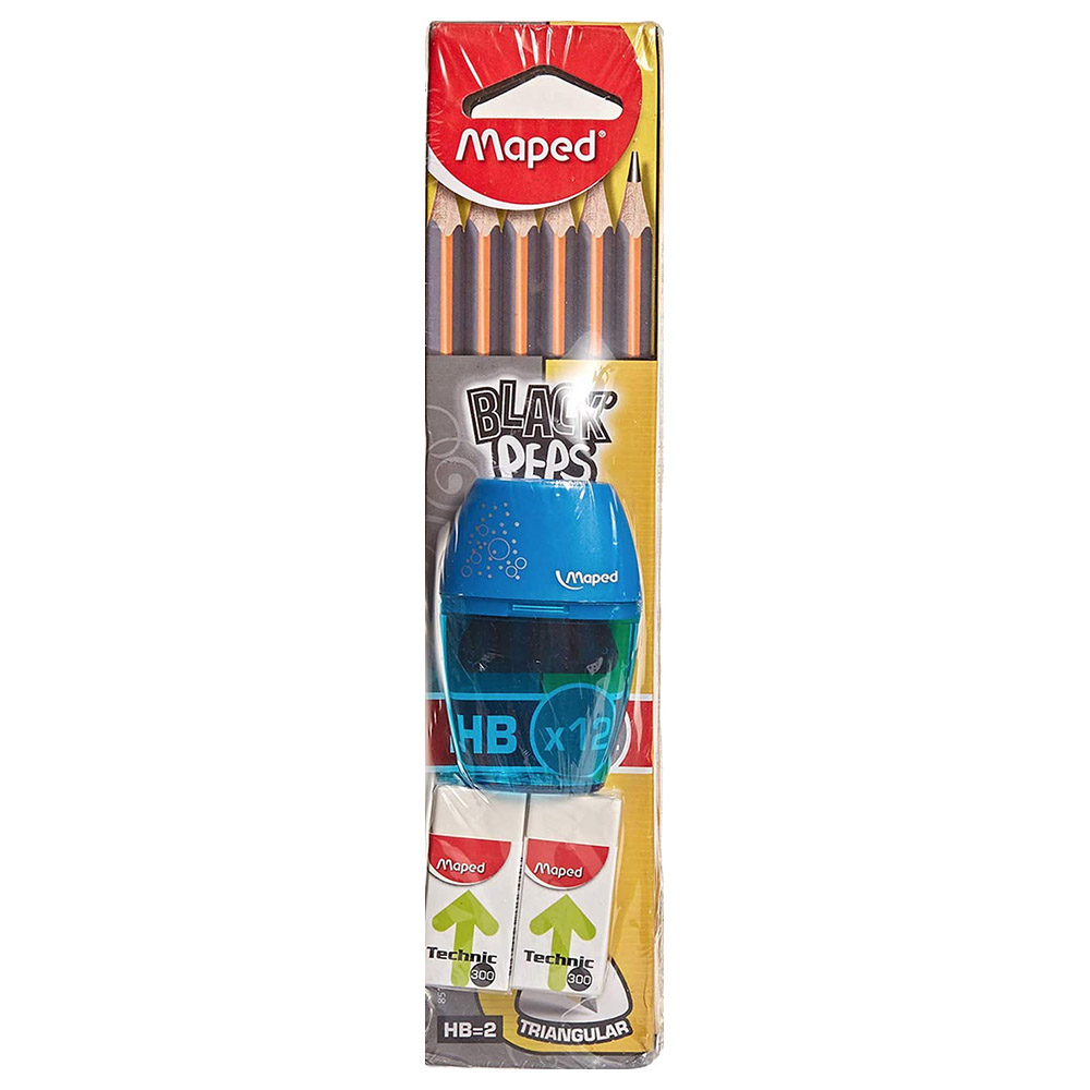 Maped Blackpeps Pencil 12pcs w/ Sharpener & 2 Erasers