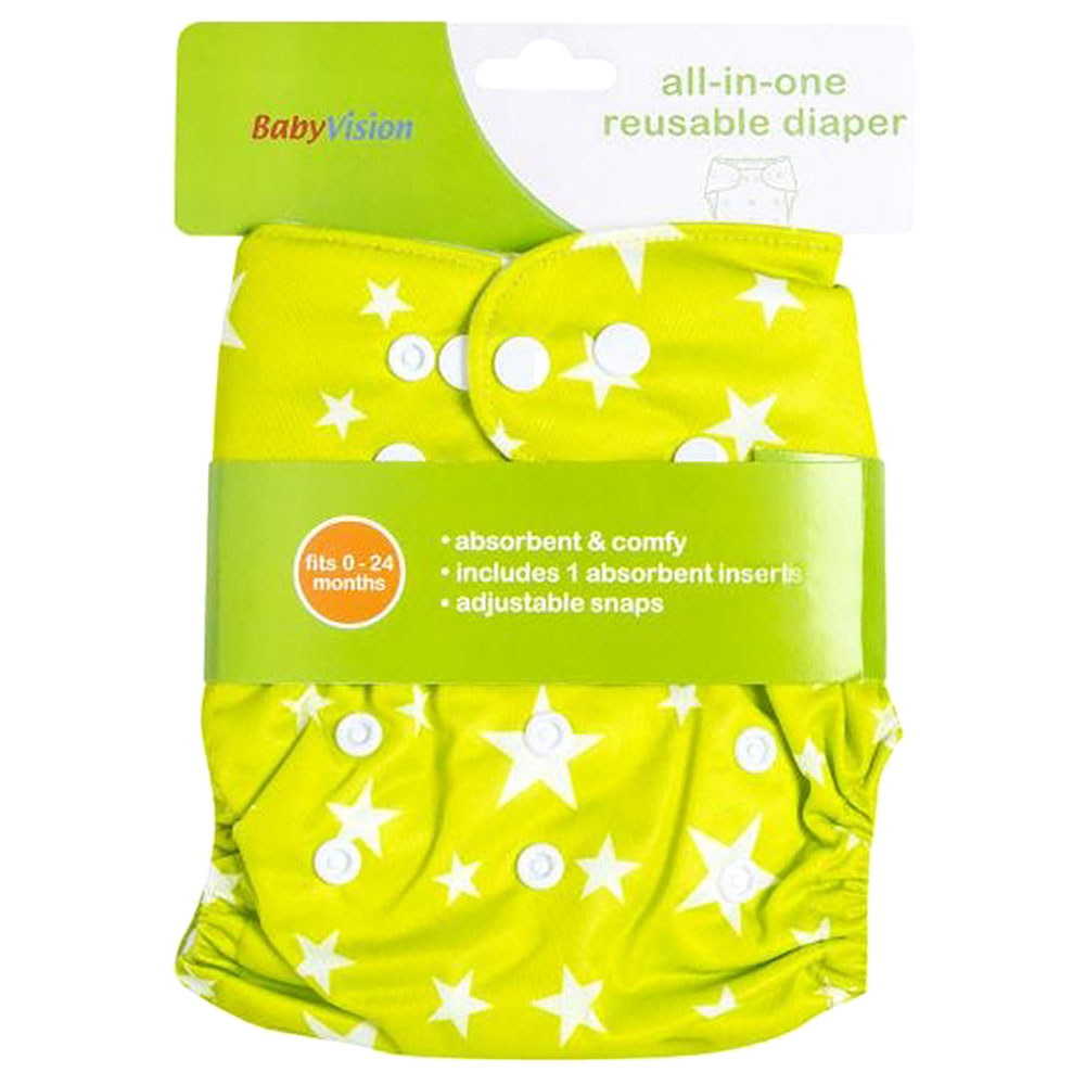 BabyVision Reusable Diaper AllInOne White Star Green Buy at