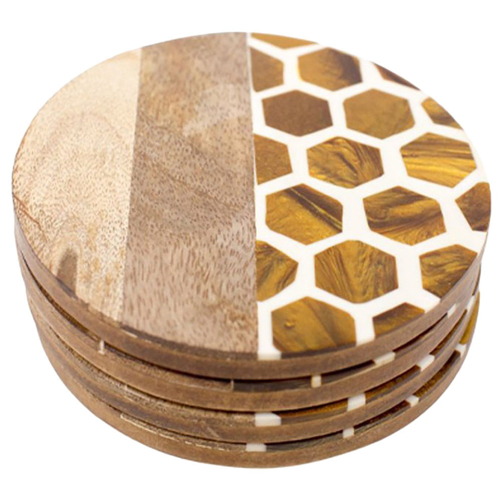 Boston Warehouse Wood Coasters Round Set Of 4