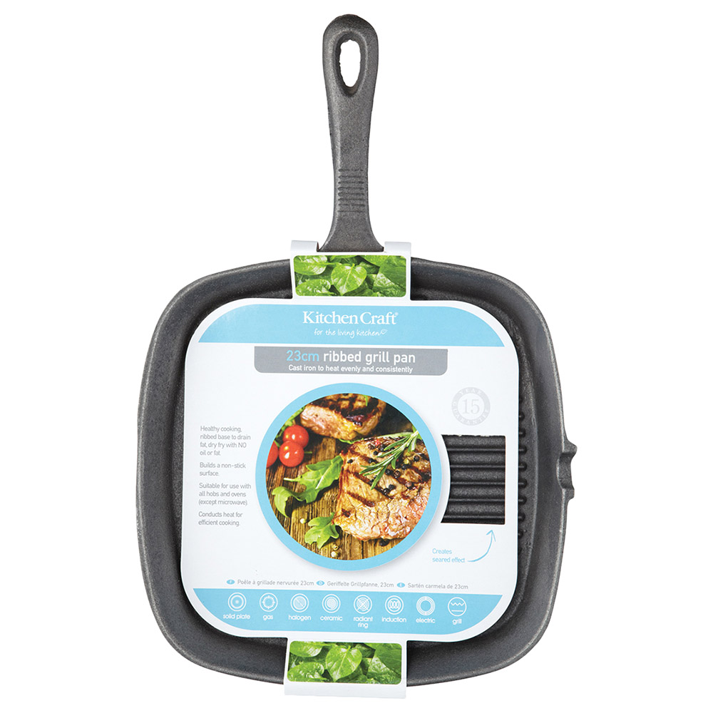 Kitchencraft Grill Pan Ribbed 23Cm Cast Iron