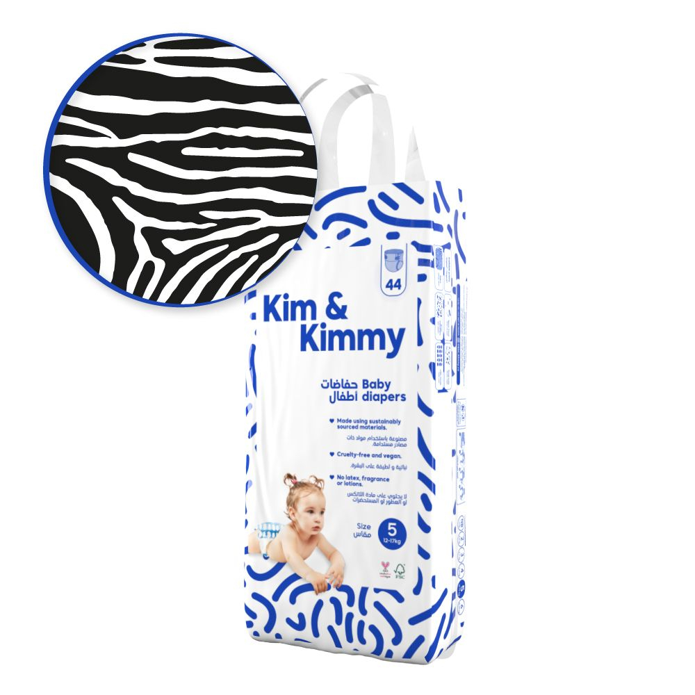Kim & Kimmy Zebra Diapers 1217kg Size 5 44pcs