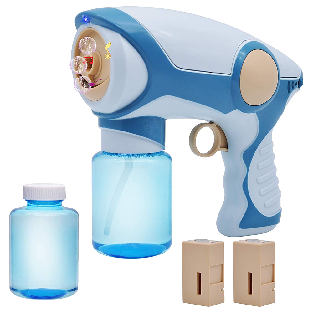 Wanna Bubbles Light Up Smoke & Mist Fog Bubble Shooter Gun Blue