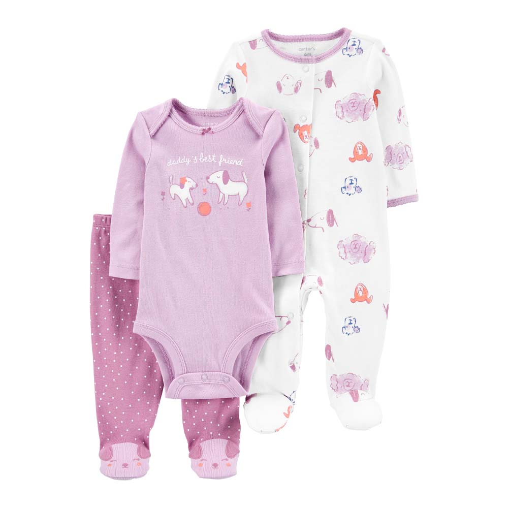 Carter's 3pcSet Bodysuit, Pants & Sleepsuit Purple