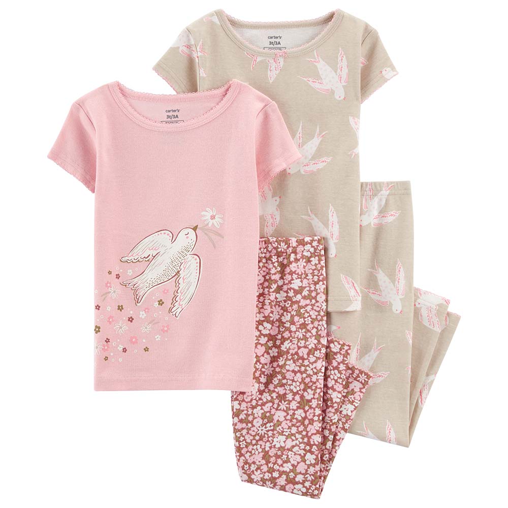 Carters - 4pc-Set - Bird Print Snug Fit Cotton Pyjama, carters baby girl - Vimarsana News