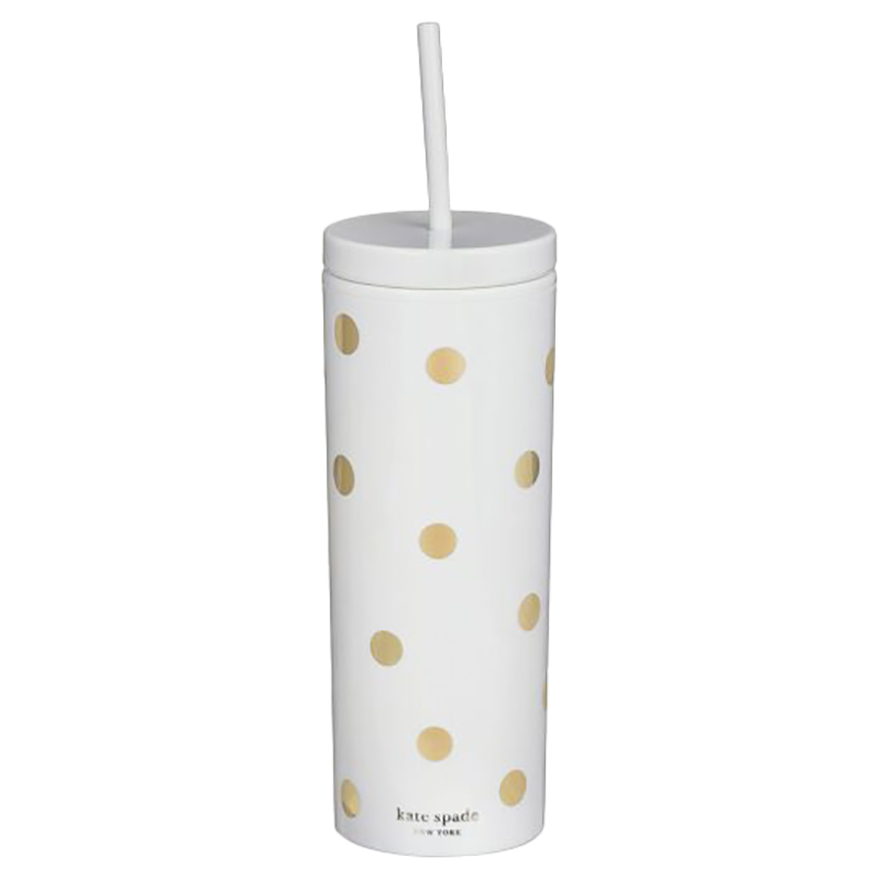 Kate Spade Acrylic Tumbler W/ Straw Gold Dot W/ Script