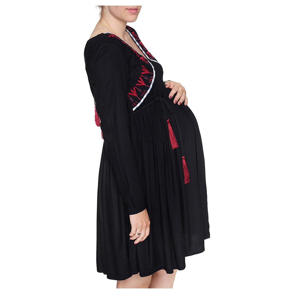 Buy Mums & Bumps Mara Mea Maternity Embroidered Dress - Black in UAE |  Mumzworld