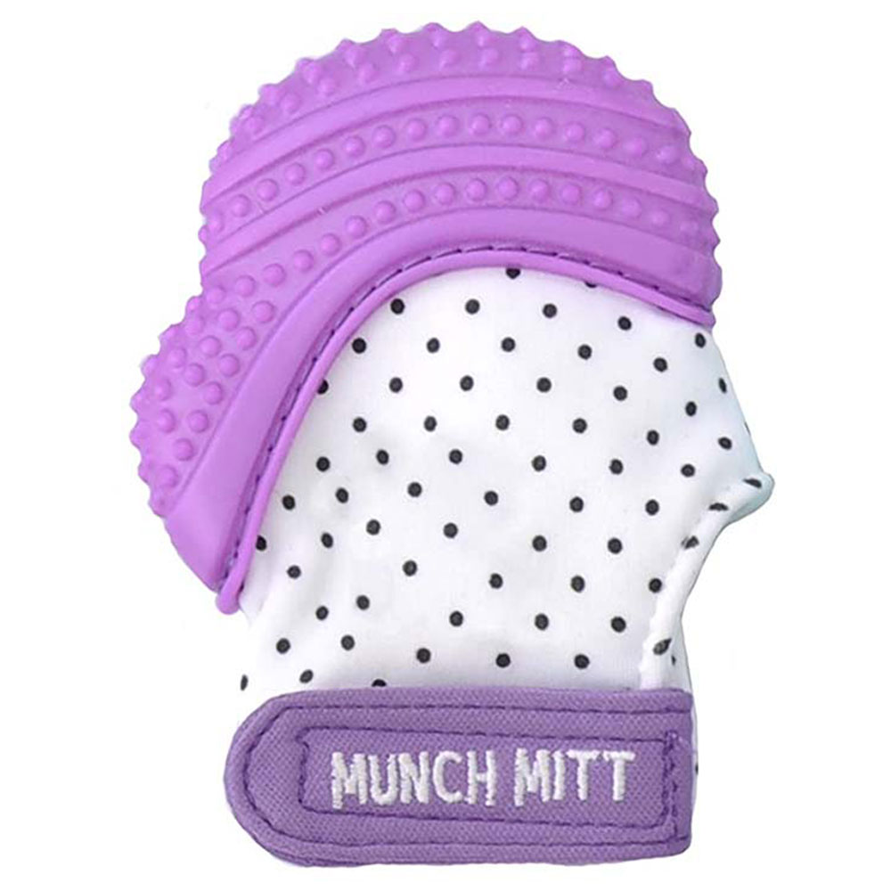 Munch Mitt Teething Mitten Purple Polka Dot Buy at Best Price
