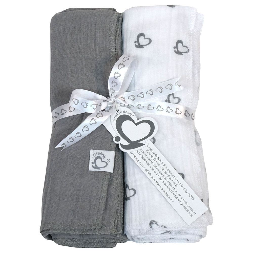 Me 2pc Set Organic Crinkle Muslin Swaddle Blanket Grey