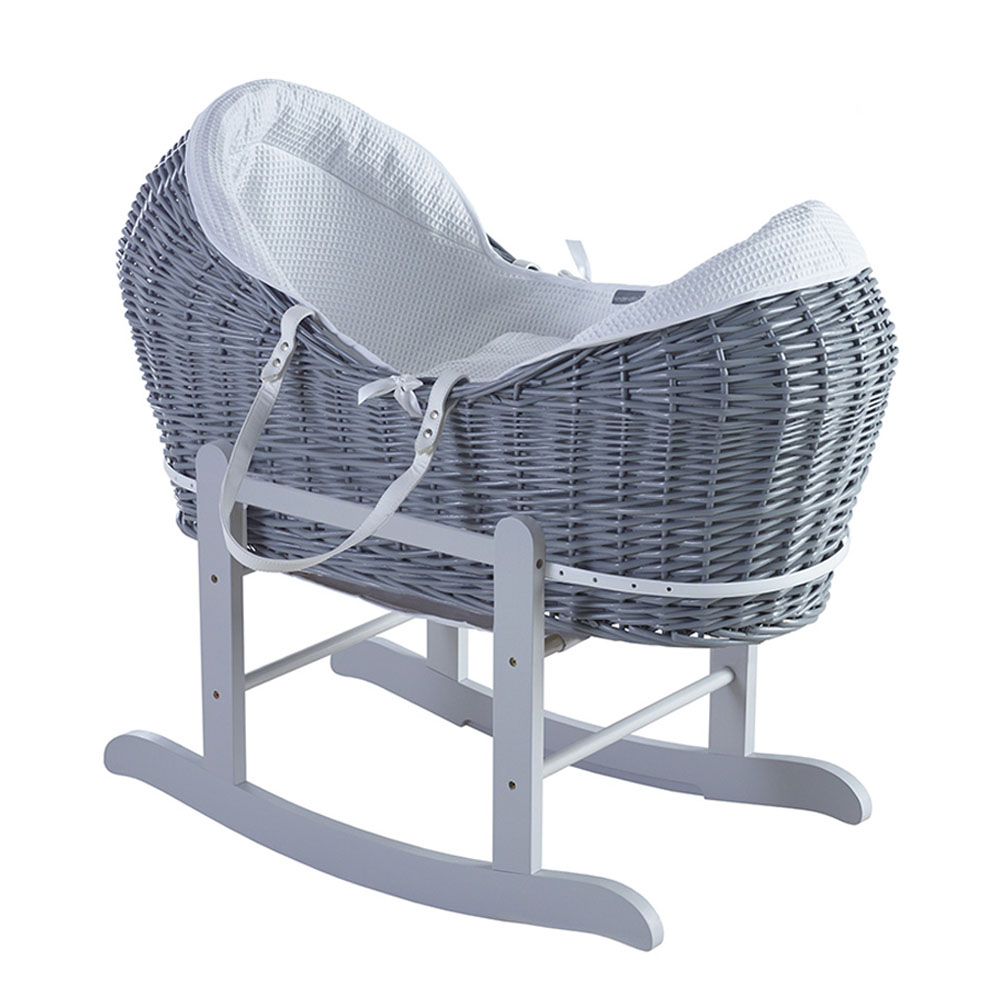 Kinder Valley White Waffle Pod Moses Basket w/ Grey Stand Buy at