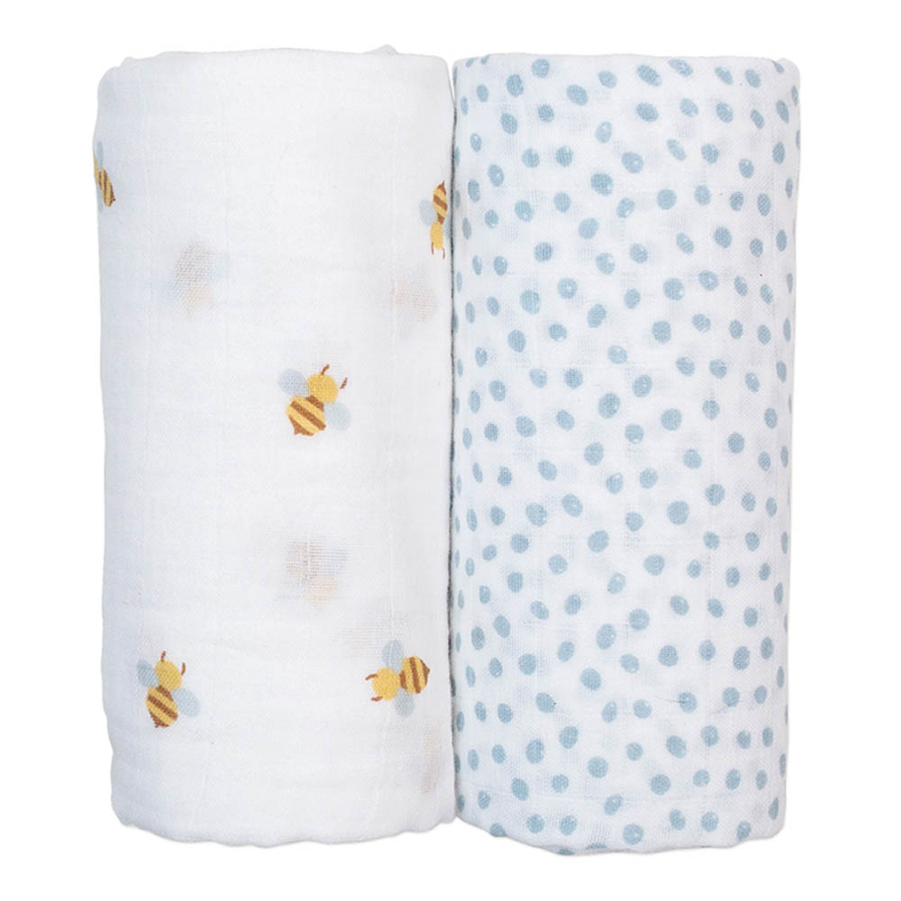 Lulujo 2pcSet Cotton Swaddles Bees & Dots
