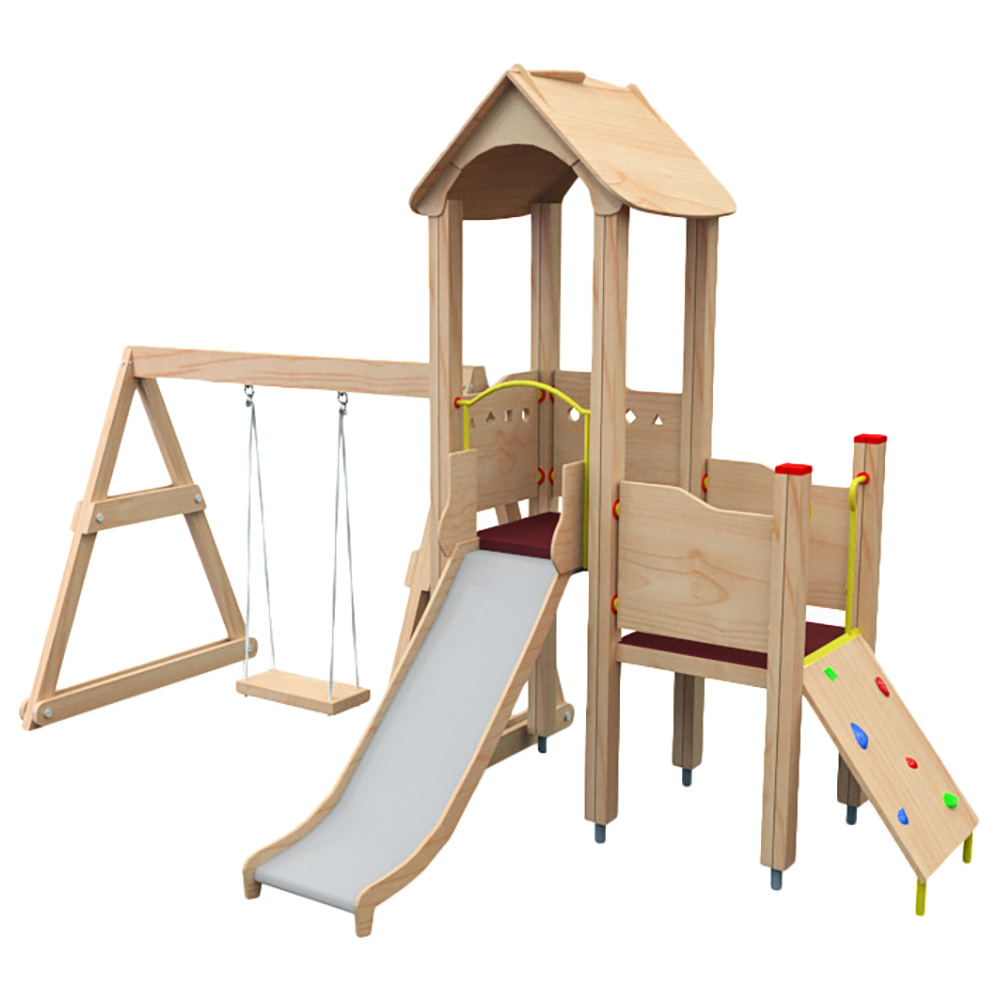 Buy Moon Kids Wooden Playhouse with Slide Single Swing in UAE