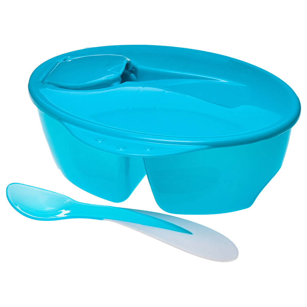 Uniq Kidz Nanny Two Compartment Feeding Bowl w/ Spoon Blue