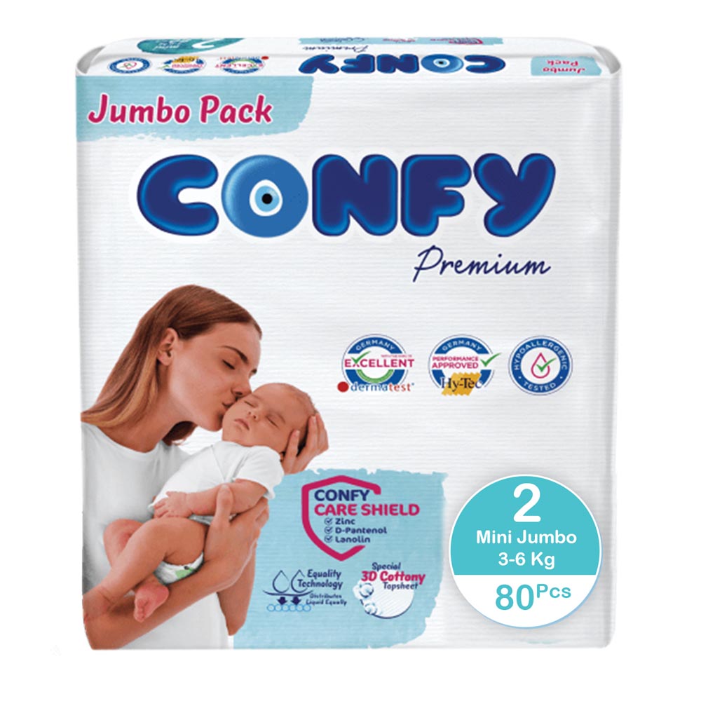 Confy Premium Baby Diapers Jumbo Single Pack Mini Size 2 58kg