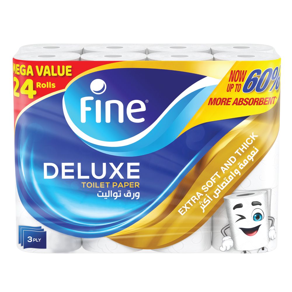 Fine Deluxe Toilet Paper - Highly Absorbent 3 Ply 24 Rolls | Buy at