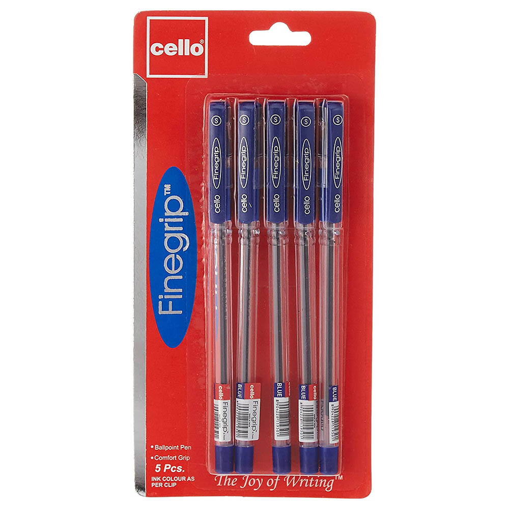 Cello Finegrip Blue Ball Pen 0.7mm Blister 5pcs