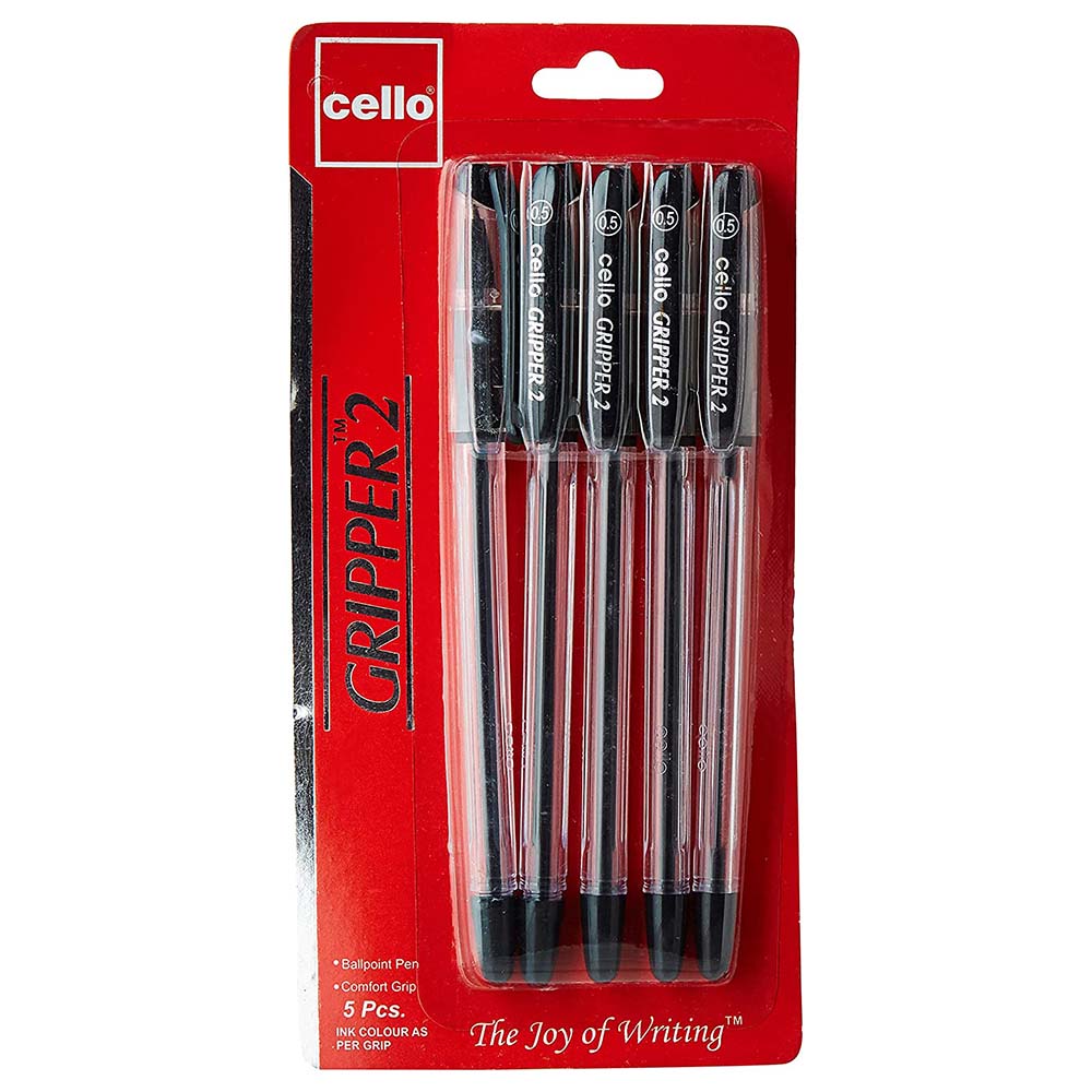 Cello Gripper2 Black Ball Pen 0.5mm Blister 5pcs