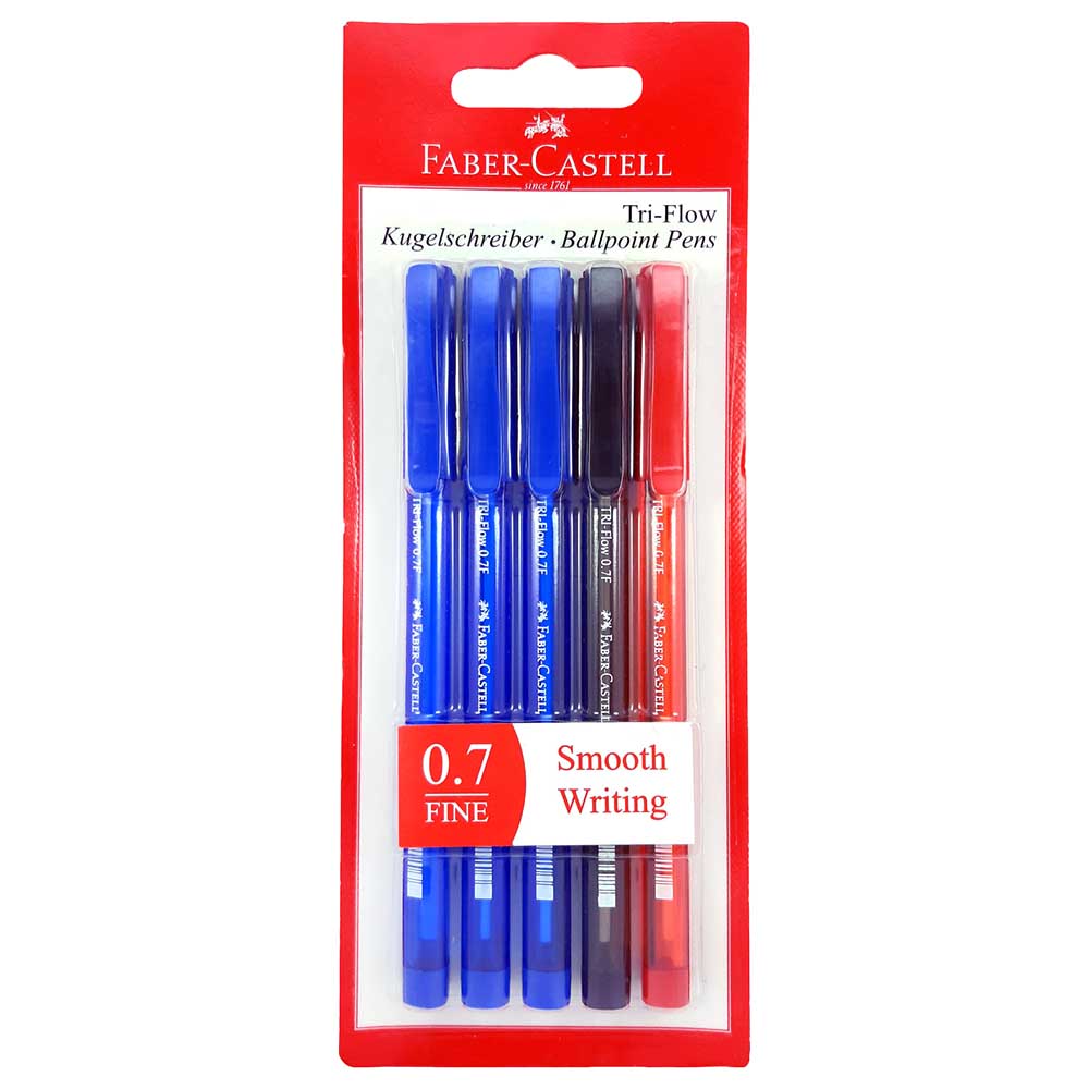 Faber-Castell - Triflow Ball Pen 0.7mm Blister Pack of 5