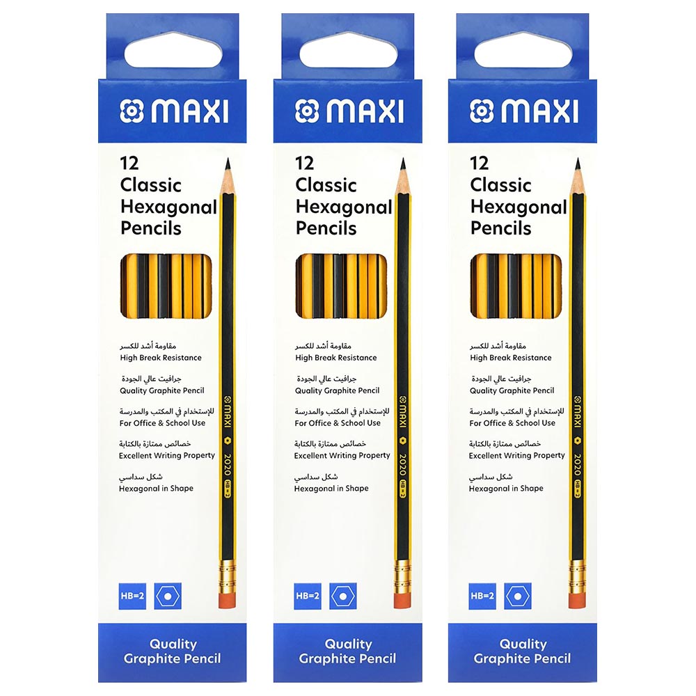 Maxi Classic Hexagonal Graphite Pencil Hb w/ Rubber Tip 36pcs