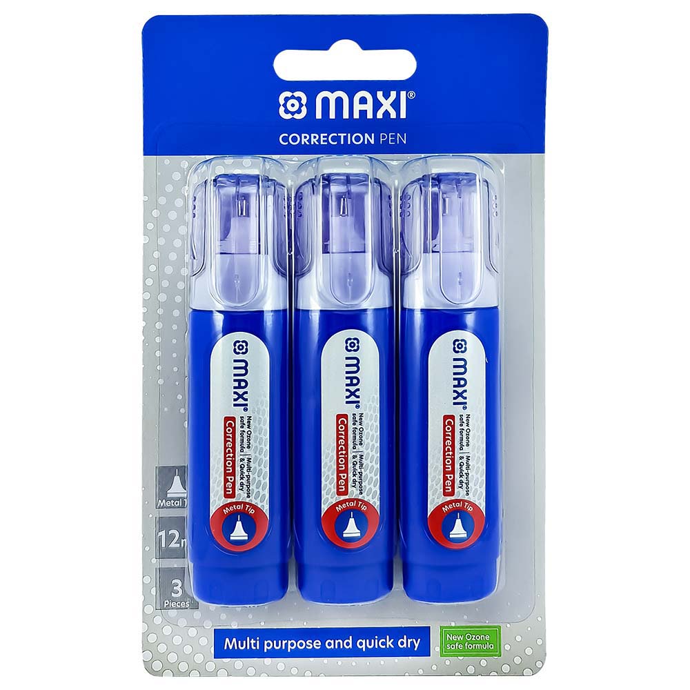 Maxi - Correction Pen Metal Tip - 3 Pcs - 12Ml