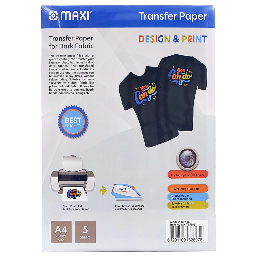 Transfer Paper 40g Buy Maxi - T-Shirt Transfer Paper 190 gsm A4 5 Sheets - Dark in UAE ...