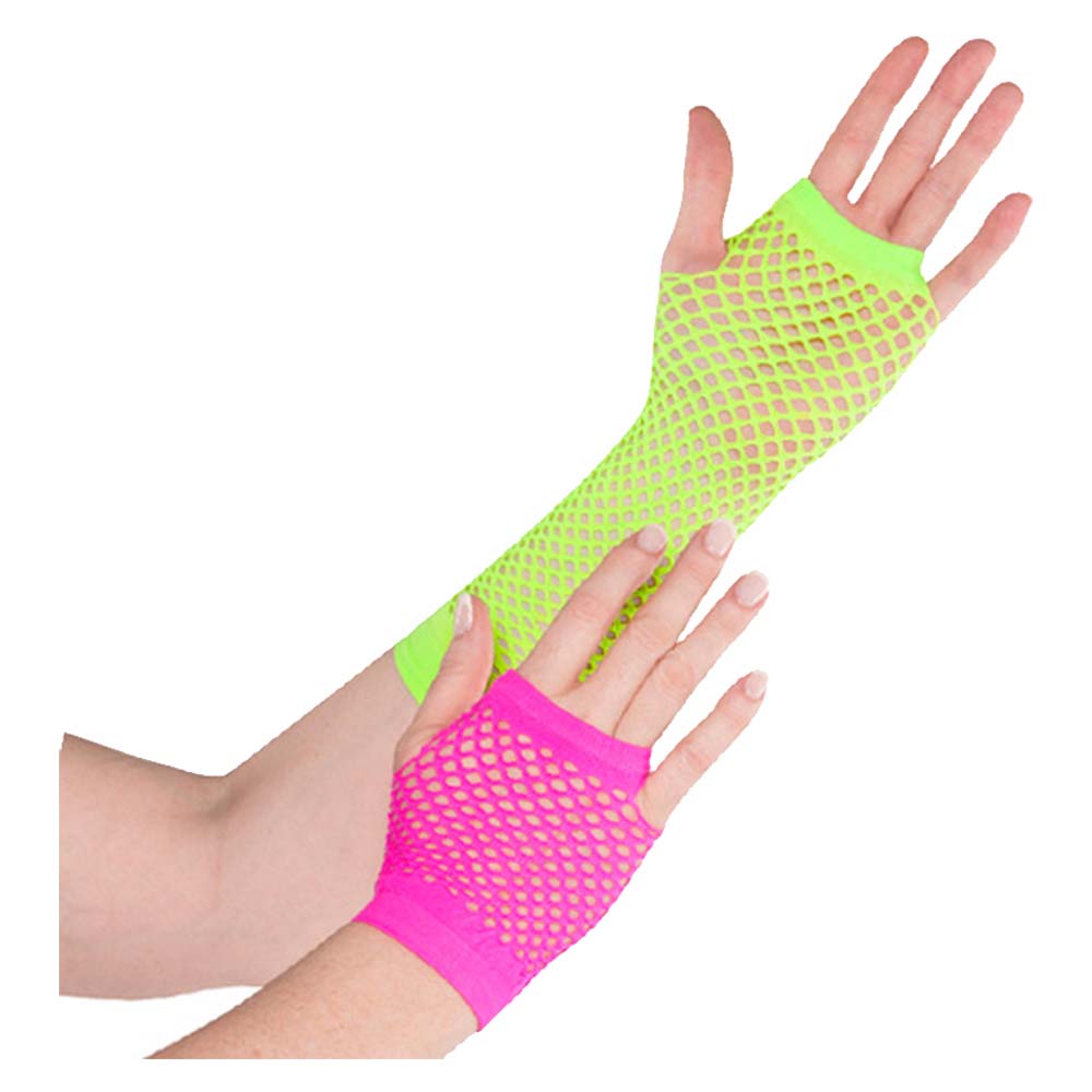 Neon Fishnet Gloves - Pink & Neon Green