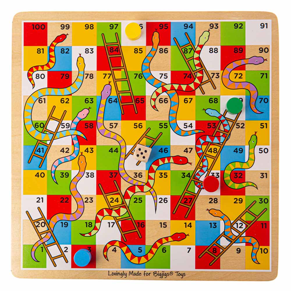 Gamie Wooden Snakes and Ladders Board Game, Conjunto Completo com  Tabuleiro, 4 Pegs e 1 Die, Diversão Clássica para Noite de Jogo em Família  e Sala de Aula, Melhor Ideia de Presente