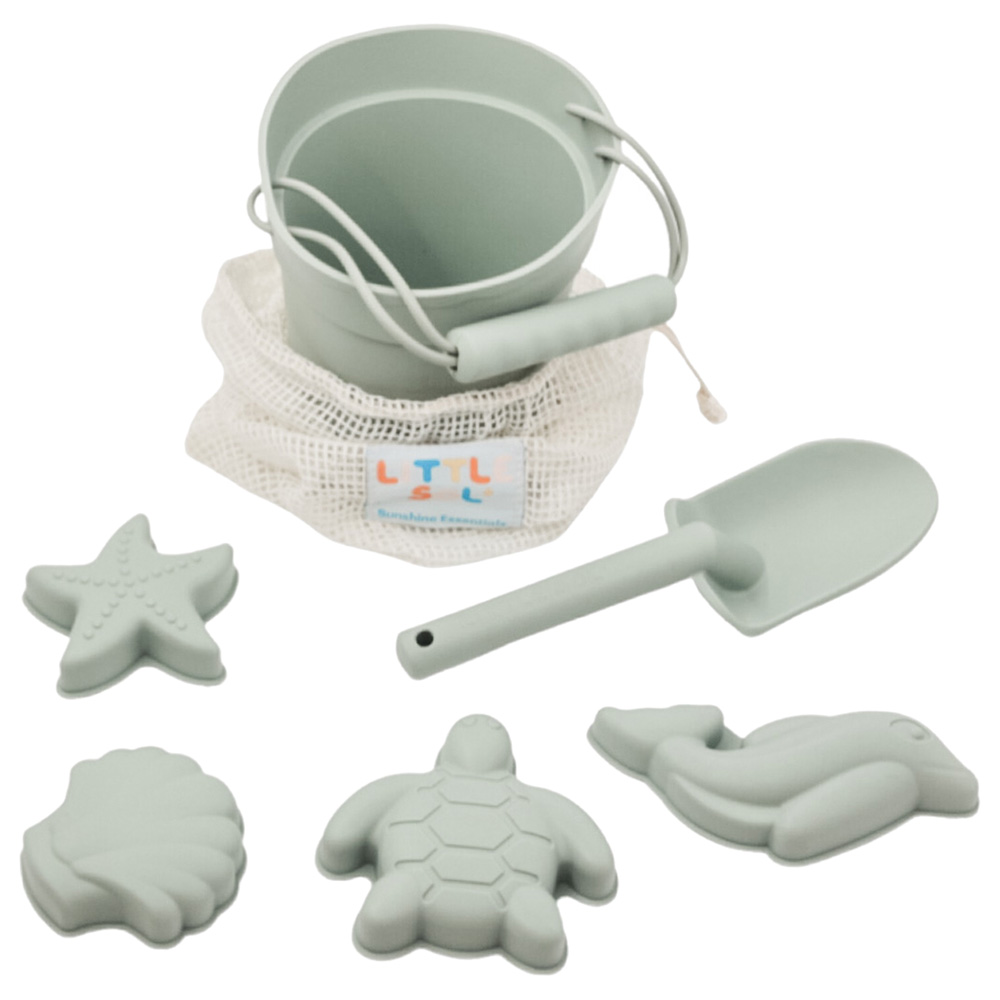 Buy Little Sol+ - Silicone Beach Bucket & Spade - 6pc-Set - Sage Green ...