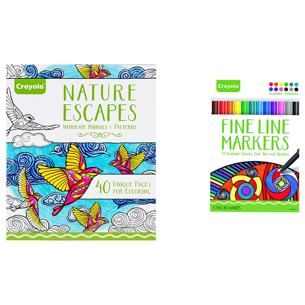 Crayola - Nature Escapes Coloring Book & 12 Fineline Markers | Buy at ...