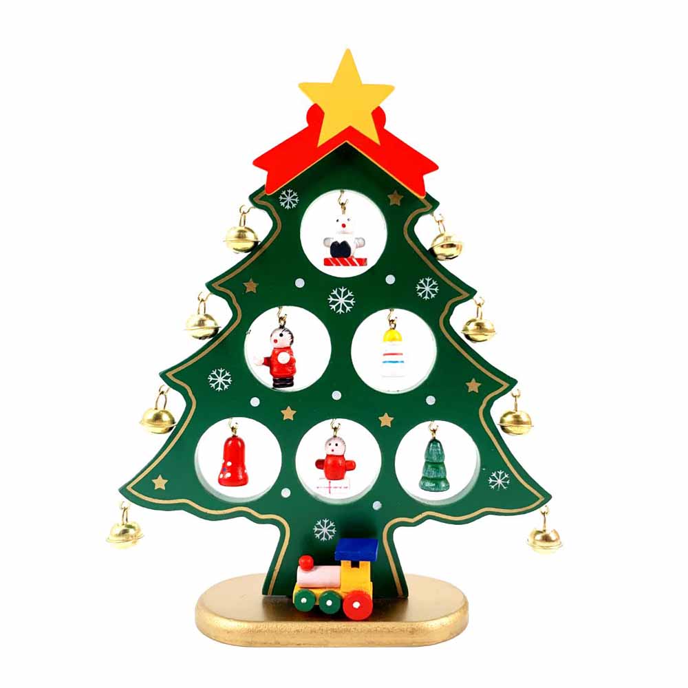 Christmas Magic - Assorted Wooden Tree W/6 Hanging 21.5 cm Green