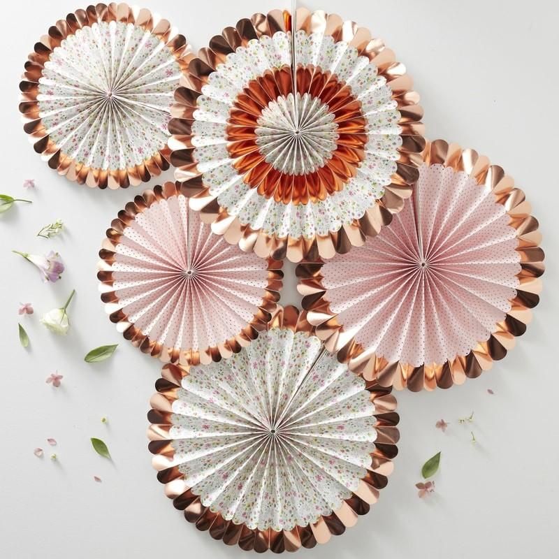 Ginger Ray Rose Gold ed Ditsy Floral Fan Decorations 5pcs