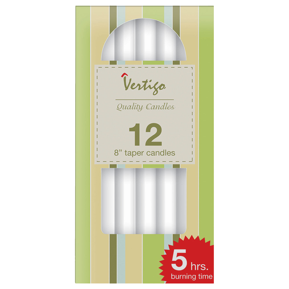 Vertigo 5 Hours Taper Candles 12Pcs White