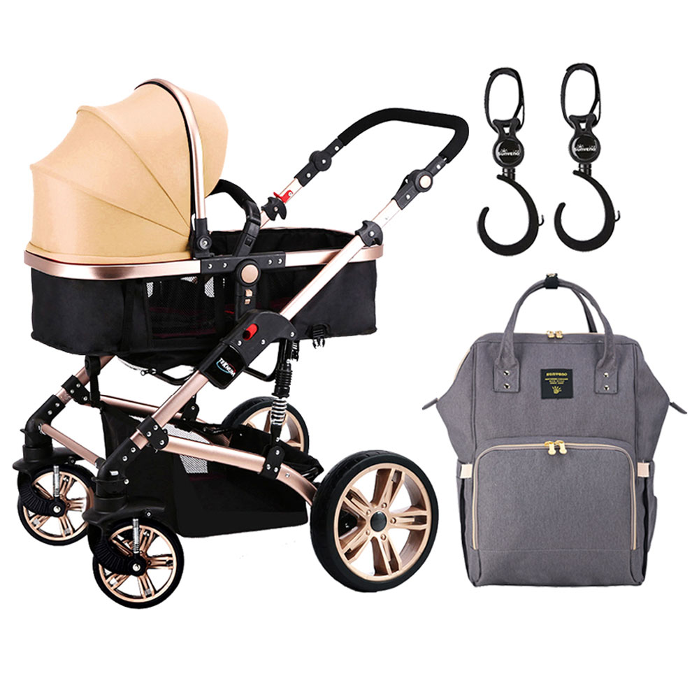 Teknum 3in1 Pram Stroller, Diaper Bag & Hooks Khaki Grey Buy at