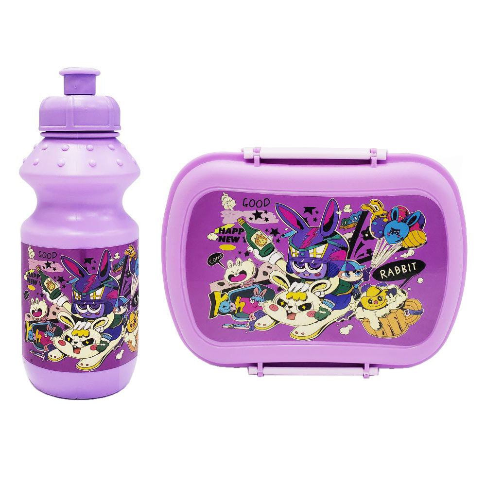 Buy Eazy Kids - 2 Compartment Lunch Box & Water Bottle 350ml - Rabbit ...