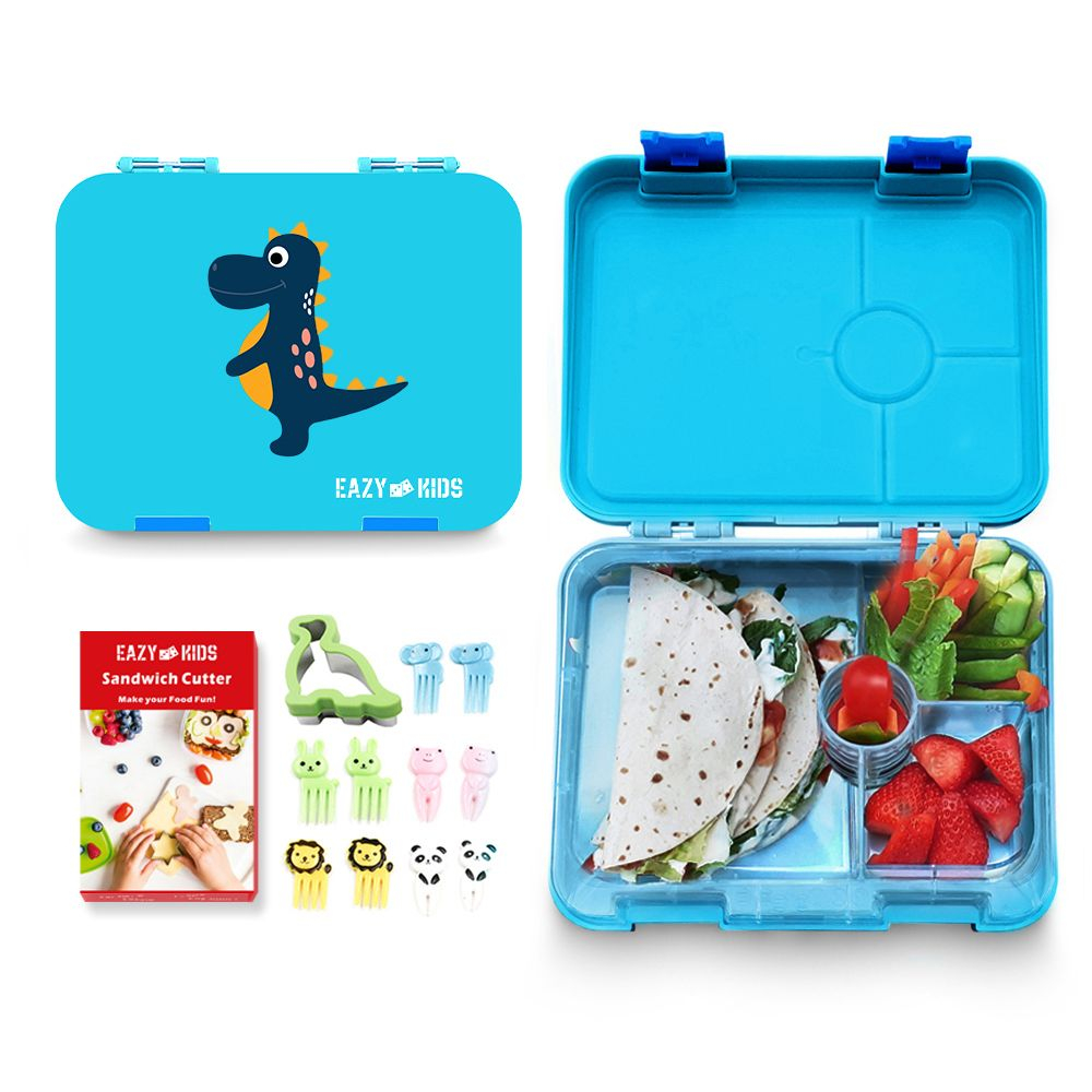 Eazy Kids 4 Compartment Bento Lunch Box w/ sandwich cutter Dino Blue Buy at Best Price from