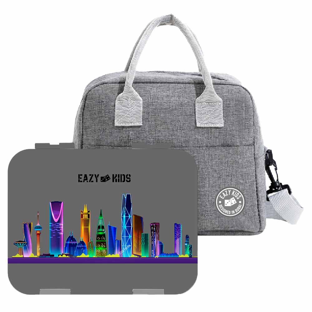 Eazy Kids Bento Boxes w/ Insulated Lunch Bag Love Riyadh Grey