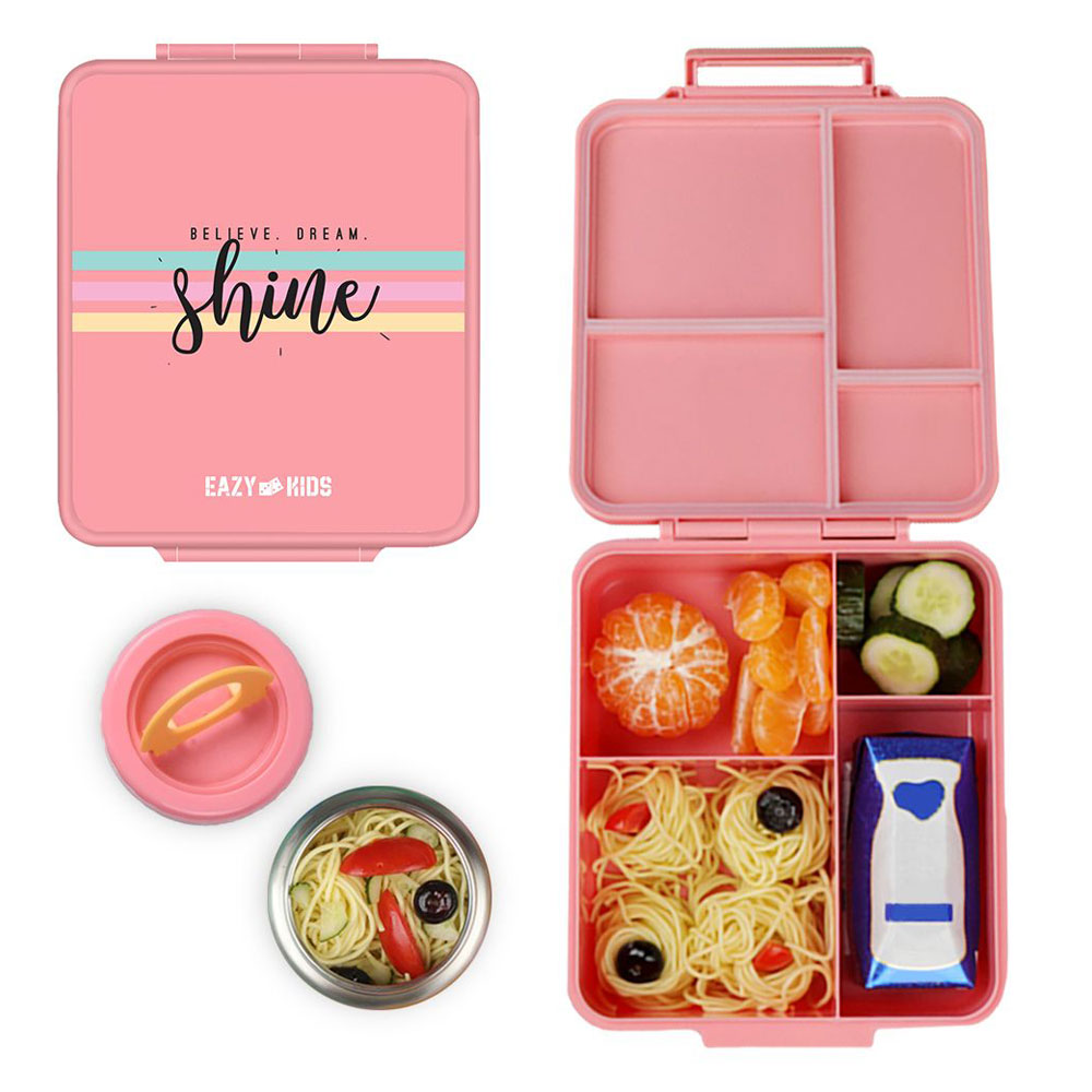 Eazy Kids Jumbo Bento Lunch Box W/ Insulated Jar Pink