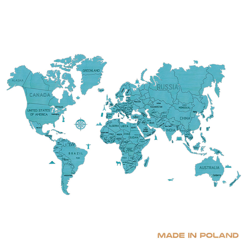 Wooden City World Map XXL Cyan