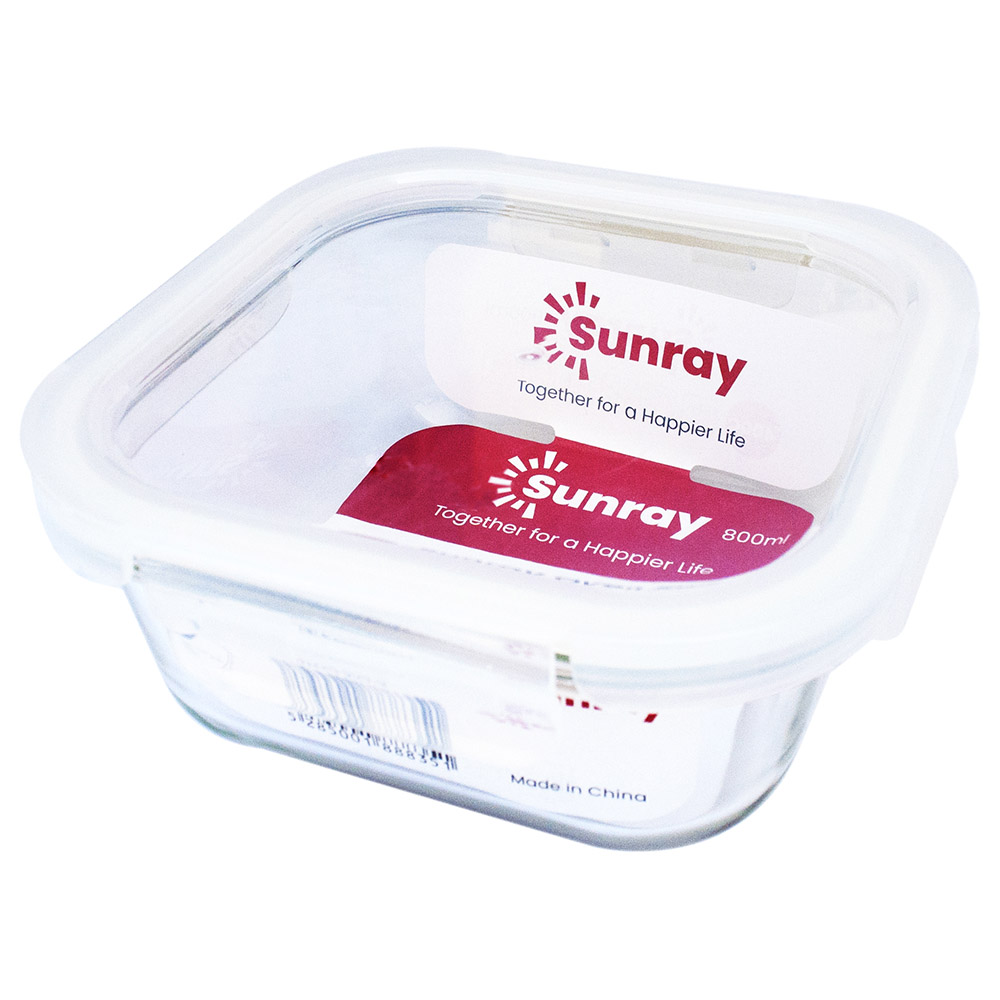 Sunray Borosilicate Glass Square Food Container 800ml